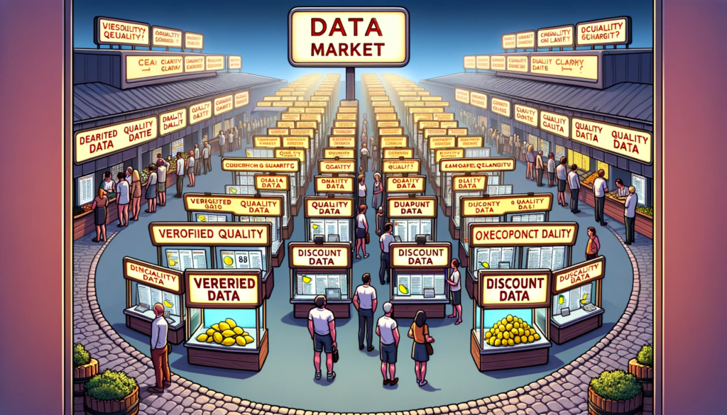 Visual illustration of a data bazaar where quality is difficult to evaluate